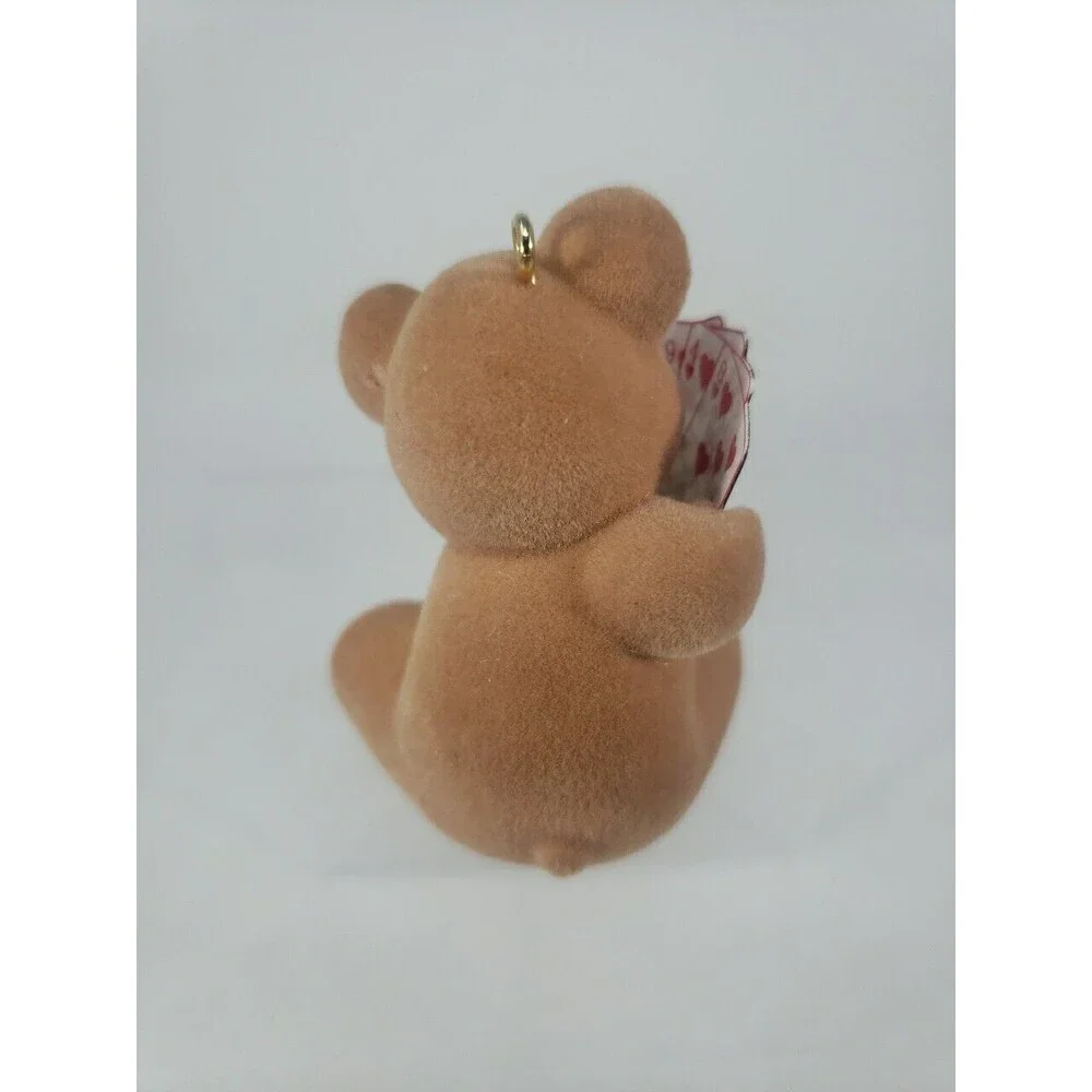 Hallmark BEARY Vintage Bear Ornament 1990 Santa Cards Flocked Christmas Holiday